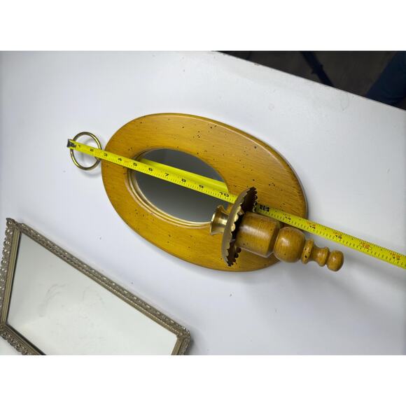 Country Cottage Mirroed Wall Sconce , Mid century Wooden Wall Sconce with Mirror - Picture 2 of 10